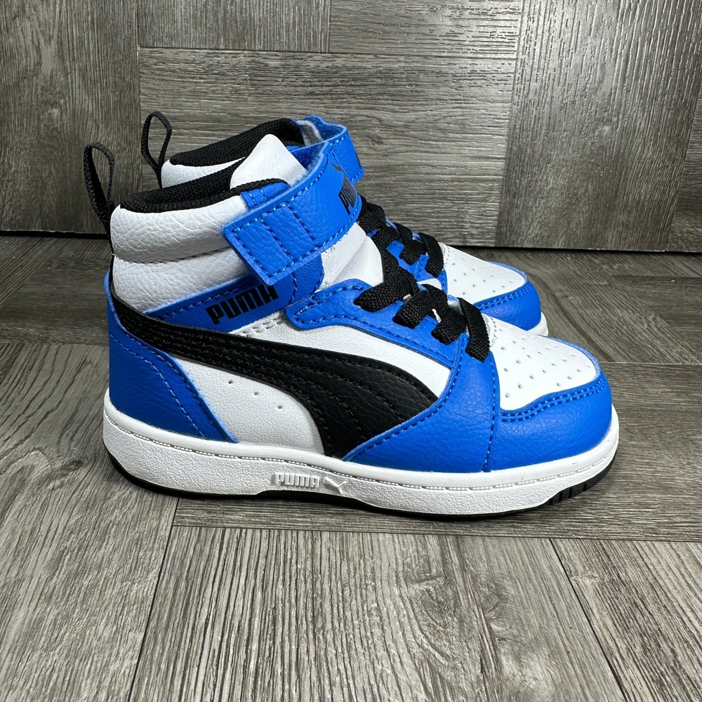 Puma Rebound V6 Mid Sneaker Kids 6C Blue White Black 396542-06 NEW